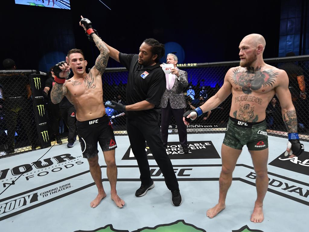 Dustin Poirier won his last fight against the Notorious in January. (Photo by Jeff Bottari/Zuffa LLC via Getty Images)