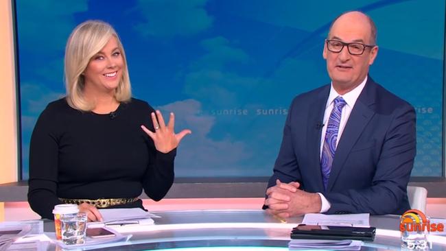 Sam Armytage flashed her ring on Sunrise on Tuesday morning. Picture: Channel 7