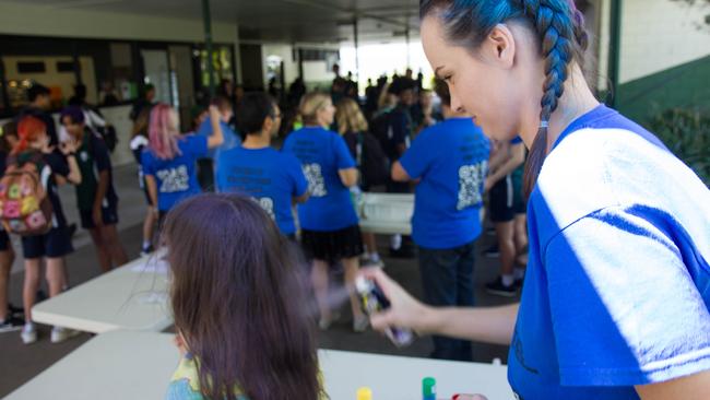 Students and teachers showed their support by colouring their hair. Picture: Phoebe Baker