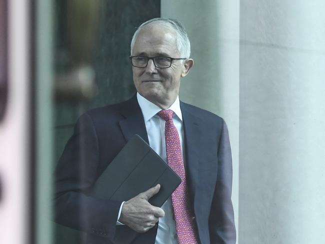 Malcolm Turnbull arrives for yesterday’s party room meeting. Picture: AAP