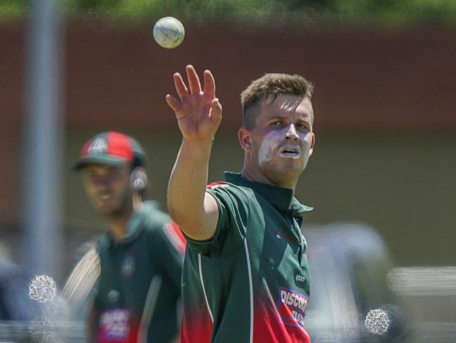 MPCA cricket: Pines v Moorooduc. Jackson Mockett bowling for Pines. Picture: Valeriu Campan