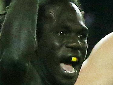 Essendon vs. Port Adelaide at Etihad Stadium, 10th June, Melbourne Australia.  Essendon's Anthony McDonald-Tipungwuti celebrates his goal in the fourth quarterPicture : George Salpigtidis