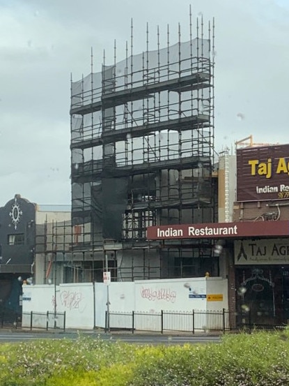 Scaffolding at the Ringwood construction site. Picture: CFMEU