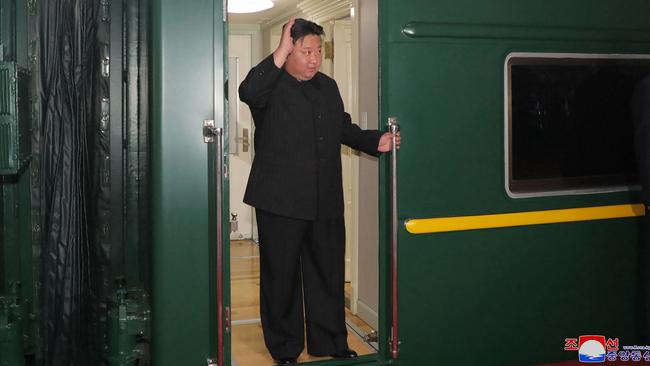 North Korean leader Kim Jong-un waves as he departs by train from Pyongyang for a visit to Russia. Picture: AFP