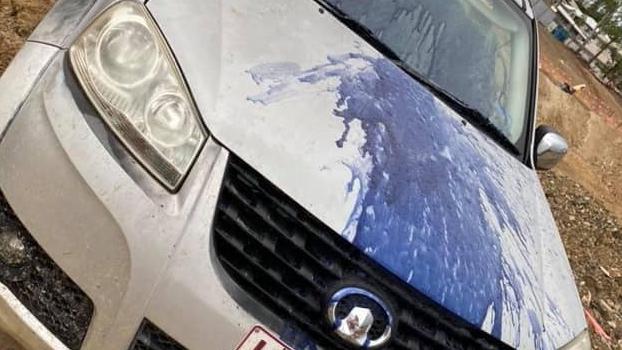 Paint poured all over a ute at the Pimpama Sports Hub worksite.