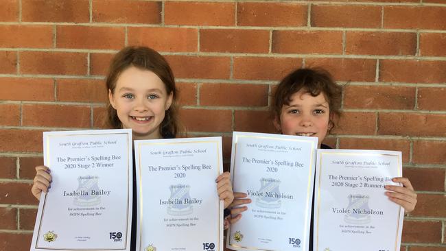 Congratulations to our South Grafton Public School Stage 2 Spelling Bee winners: 1st - Isabella and Runner-up - Violet.