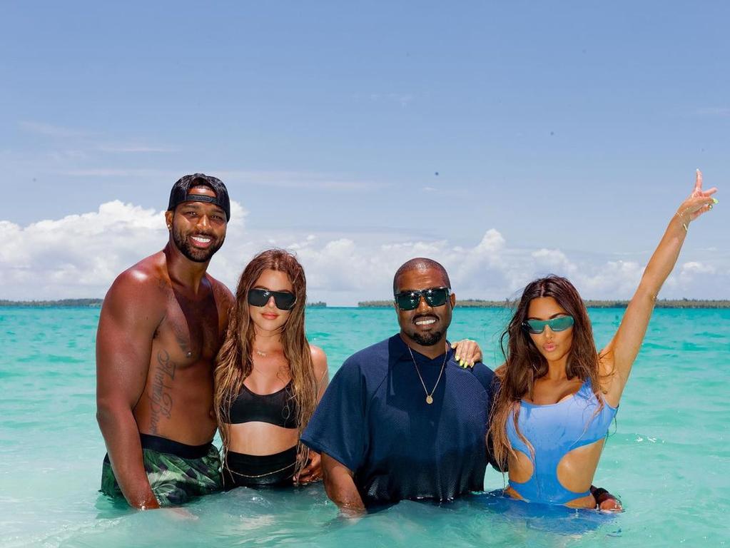 Tristan Thompson, Khloe Kardashian, Kanye West and Kim Kardashian. Picture: Instagram/khloekardashian