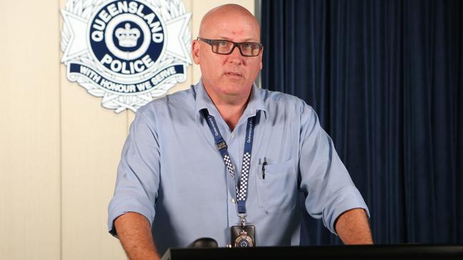 Inspector Jason Chetham addresses the media regarding the alleged stabbing of two girls by a 15-year-old in Smithfield on Monday night. Picture: Supplied.