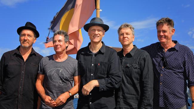 Midnight Oil announce their Great Circle Tour on Sydney Harbour last week. Picture: Jenny Evans