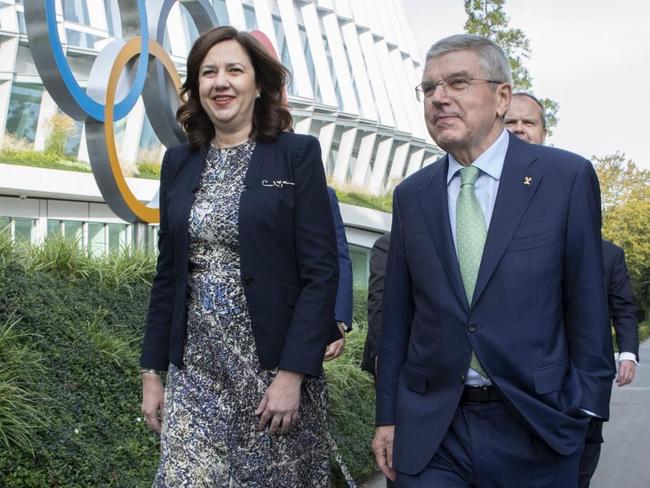 Premier Annastacia Palaszczuk with IOC president Thomas Bach in Lausanne, Switzerland