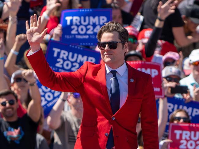 (FILES) US Republican Representative Matt Gaetz, from Florida, attends a 2024 campaign rally for former US President Donald Trump in Waco, Texas, March 25, 2023. US President-elect Donald Trump announced on November 13, 2024, that he intendds to nominate right-wing firebrand lawmaker Matt Gaetz US Attorney General. (Photo by SUZANNE CORDEIRO / AFP)