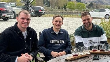 Richmond co-captain Toby Nankervis (right) in Queenstown with teammates Rhyan Mansell and Kamdyn McIntosh.