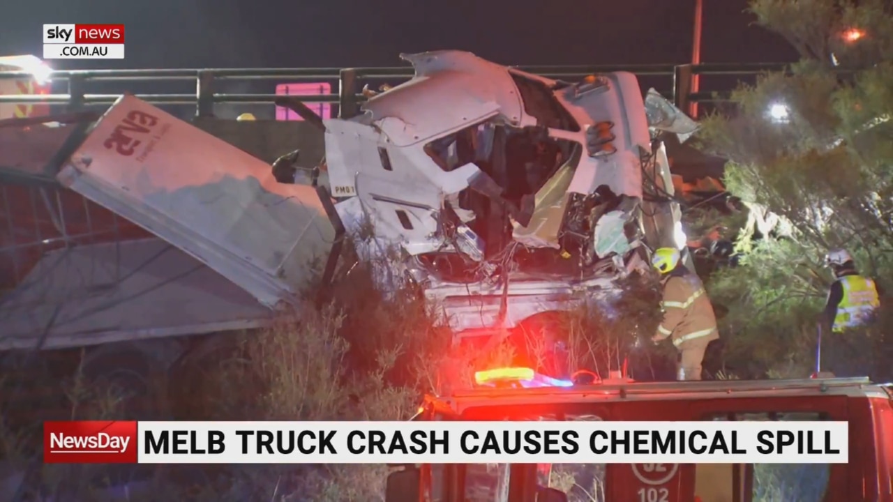 Truck crashes causing hazardous chemical spill in Melbourne