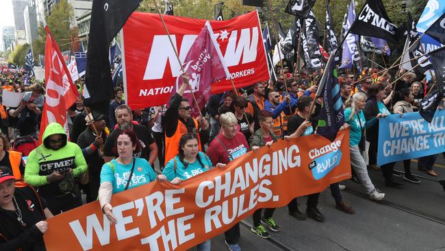 A large union rally in Melbourne. Picture: David Crosling