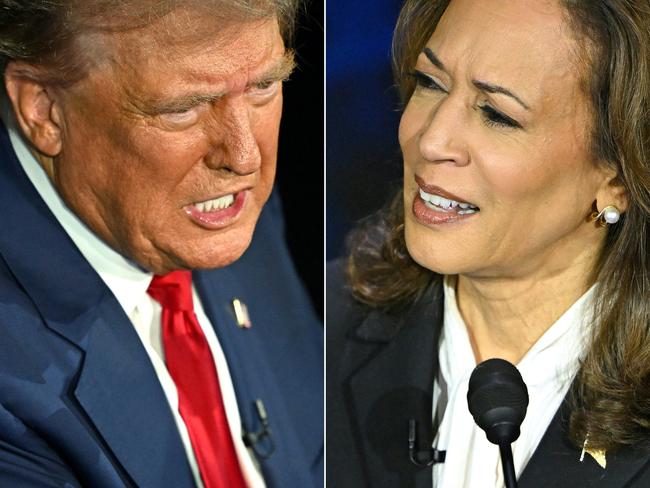 (FILES) (COMBO) This combination of pictures created on September 10, 2024 shows former US President and Republican presidential candidate Donald Trump (L) and US Vice President and Democratic presidential candidate Kamala Harris participating in a presidential debate at the National Constitution Center in Philadelphia, Pennsylvania, on September 10, 2024. The two candidates for US president offer starkly different visions of the world, with November's election carrying the potential to dramatically change policy toward Ukraine and other partners. (Photo by SAUL LOEB / AFP)