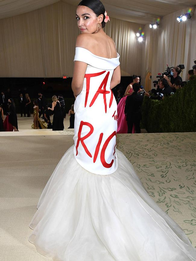 “Tax the Rich” was graffitied onto the Brother Vellies gown.