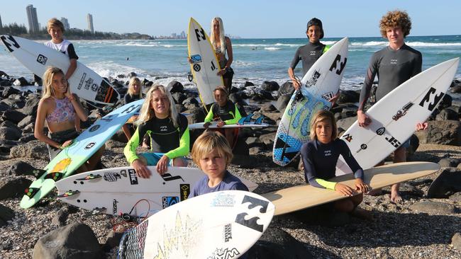 Billabong grommets, pictured at Burleigh representing the future of Billabong. Picture: Glenn Hampson