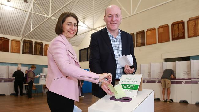 Gladys Berejiklian and Trent Zimmerman pictured at the 2019 Federal Election.