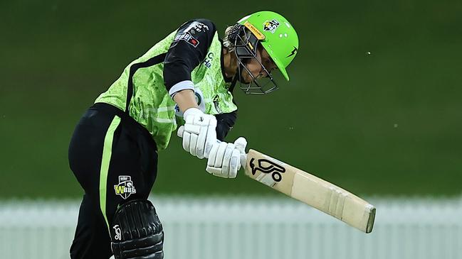 SYDNEY, AUSTRALIA - NOVEMBER 27: Phoebe Litchfield of the Thunder bats during the WBBL Knockout match between Sydney Thunder and Hobart Hurricanes at Drummoyne Oval on November 27, 2024, in Sydney, Australia. (Photo by Jeremy Ng/Getty Images)