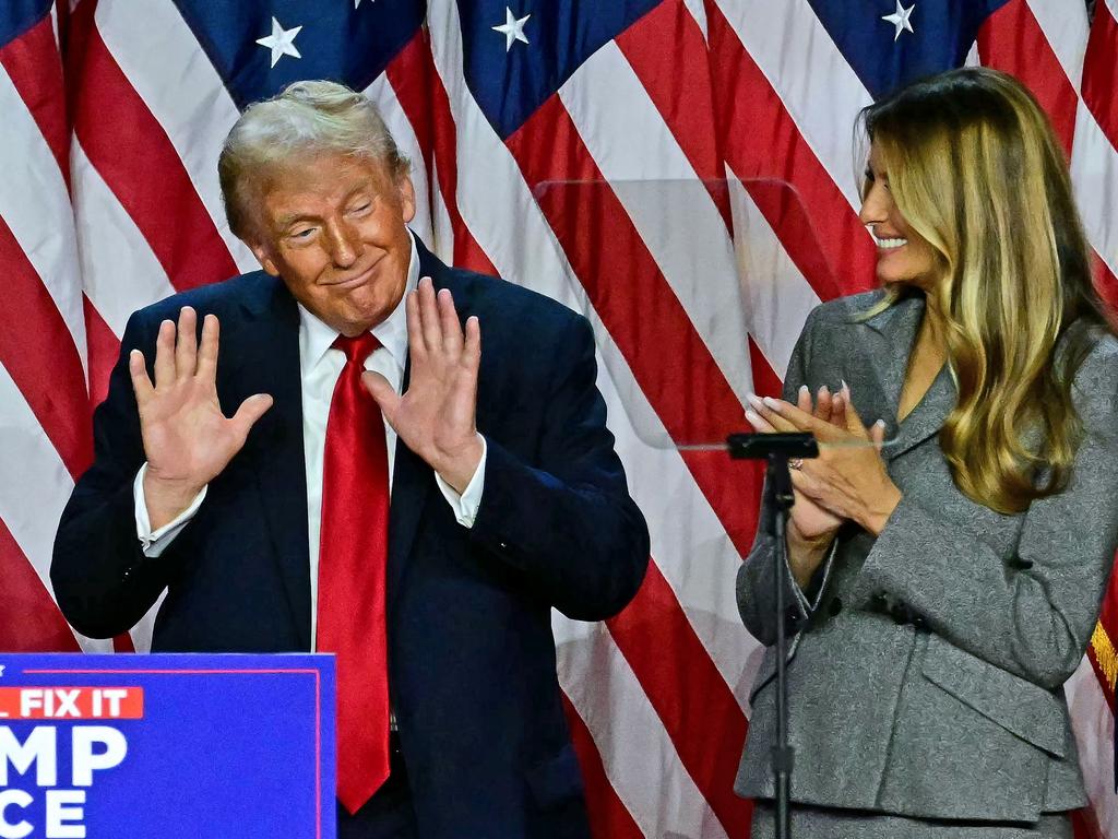 President-elect Donald Trump gestures after speaking during an election night event. Picture: AFP