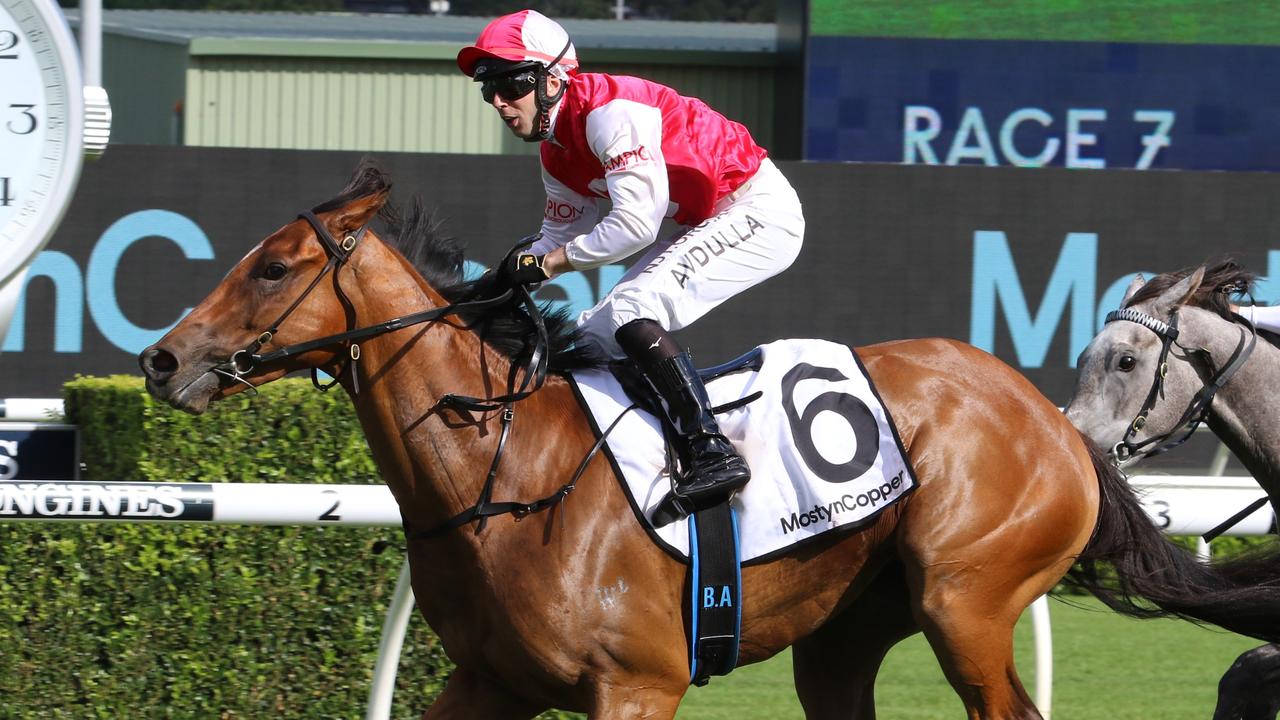 Brenton Avdulla winning the Randwick Guineas on Lion's Roar. Picture: Grant Guy