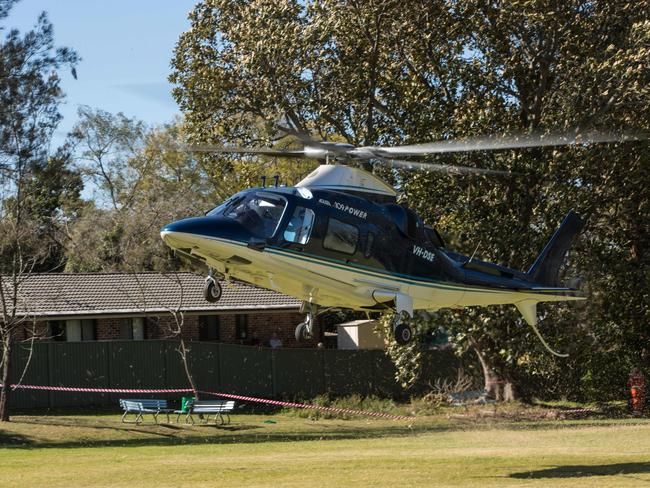 Businessman Dick Smith flies into Asquith Girls High School to give the students a talk as part of Science Week. Picture: AAP Image / Julian Andrews