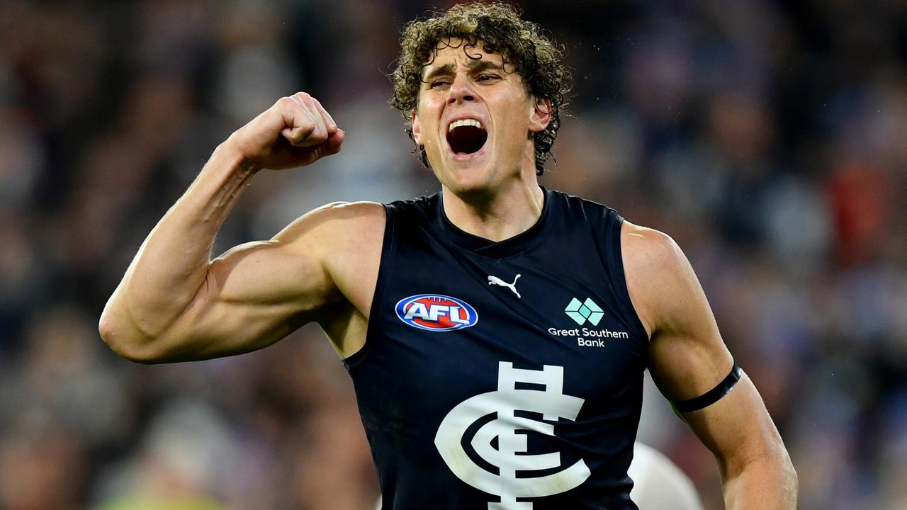 Charlie Curnow and the Blues are riding high. Picture: Josh Chadwick/Getty Images