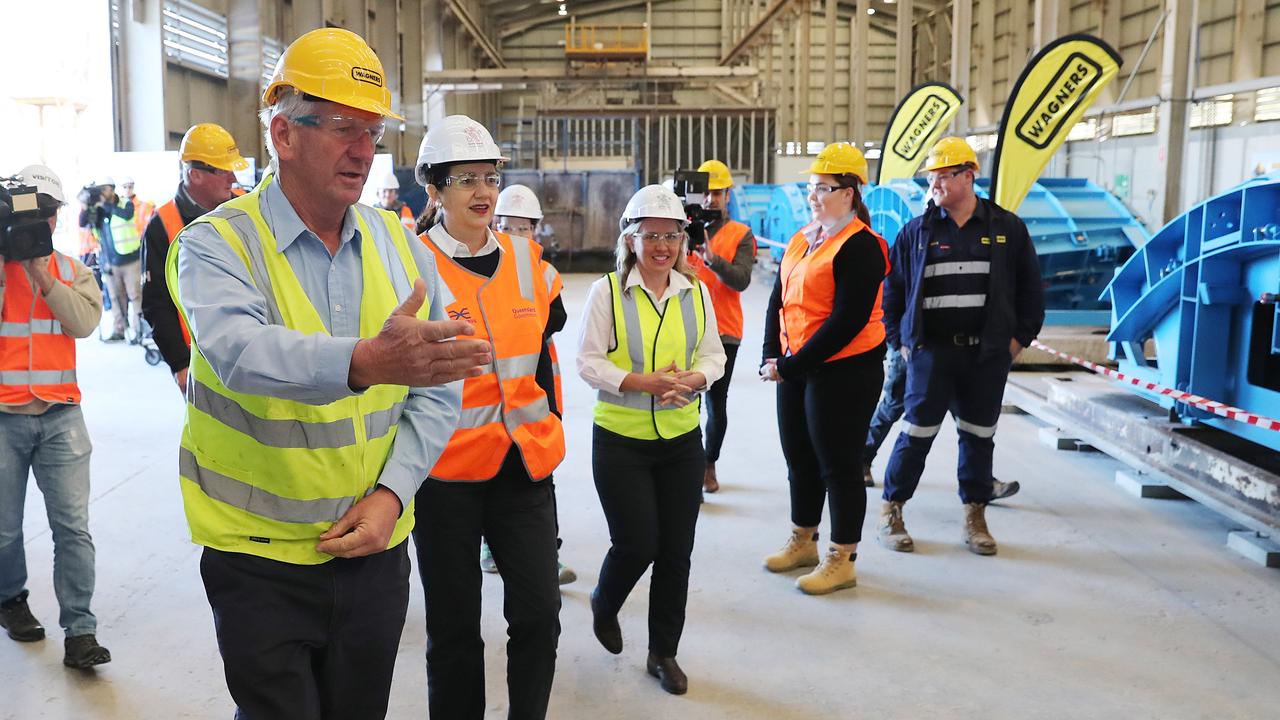 Premier Annastacia Palaszczuk talks with Dennis Wagner. . Premier Annastacia Palaszczuk and State Development Minister Kate Jones visiting Wagners concrete plant at Wacol. Pic Peter Wallis