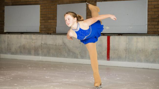 Olivia Rayner, 12yo, at the Glenorchy Ice Rink. Picture: Richard Jupe