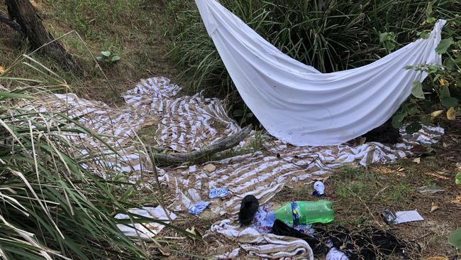 Homeless camps in the dunes at Broadbeach.