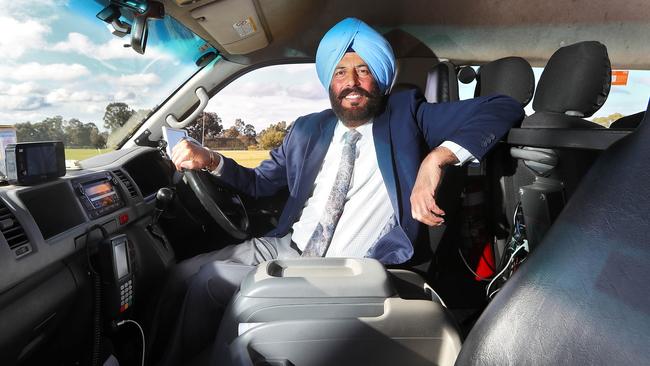 Taxi driver Lakhwinder Singh Dhillon, in Thomastown, Melbourne, says ‘Scott Morrison is doing really well’. Picture: Aaron Francis