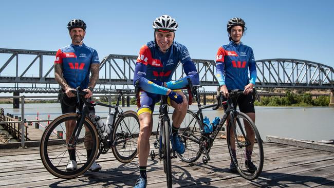 Rob Yates, Patrick Jonker and Michelle Krockenberger tested out this year’s Tour Down Under Challenge route. Picture: Brad Fleet