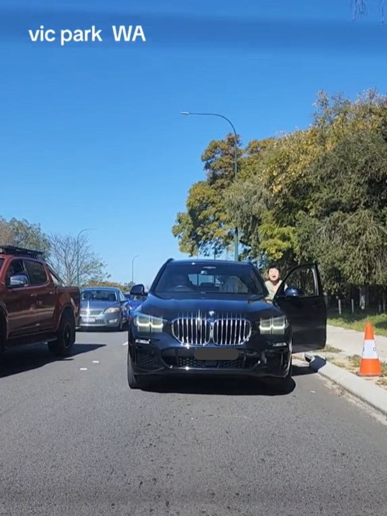 The woman stood at the passenger door of her SUV and continued screaming at the car. Picture: TikTok