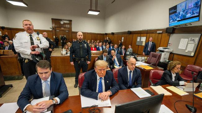 Donald Trump looks on during his criminal trial on Monday. Picture: Steven Hirsch / Pool / AFP