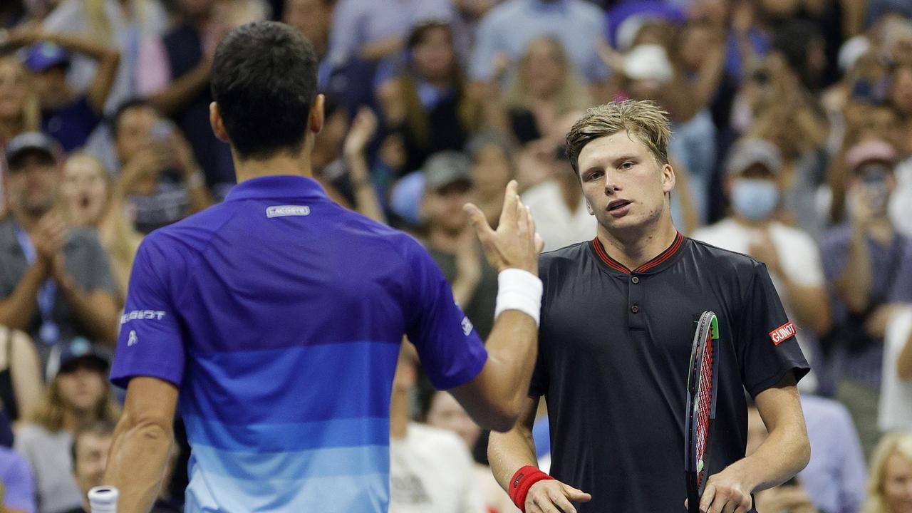 Novak Djokovic left Jenson Brooksby with nothing left in the tank. Photo by Sarah Stier/Getty Images.