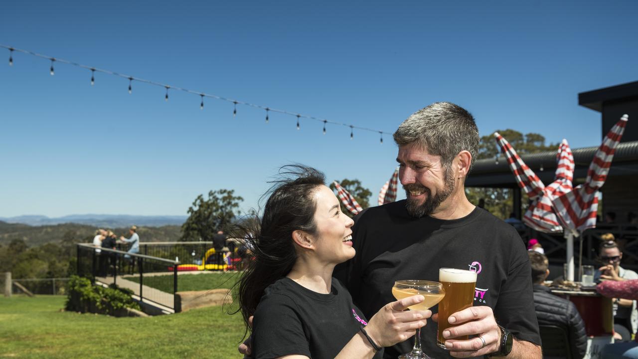 Monty Brewing Co owners Nathan Semmens and Valerie Chua on opening weekend of the Highfields venue, Saturday, October 16, 2021. Picture: Kevin Farmer