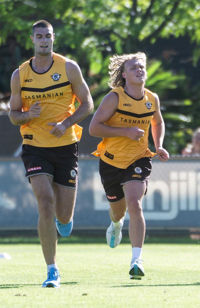 Hawthorn preseason training session at Waverley Park. Ned Reeves and Cody Anderson. Picture: Tony Gough