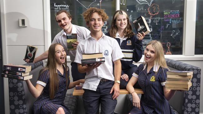 Frankston High students Louis Robson, Elly Howell, Lachlan Hollands, Emi Fennessy and Jasmine Adams. Picture: Sarah Matray