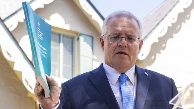 Prime Minister Scott Morrison delivers the Royal Commission Report into Aged Care at Kirribilli House on Monday. Picture: Getty Images