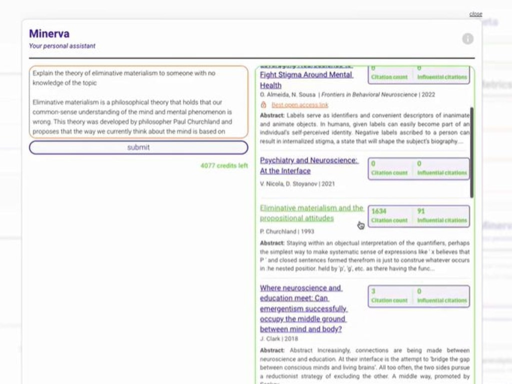 Australian AI Minerva produces answers to a student or researcher's question, cites its sources and links out to the full work.