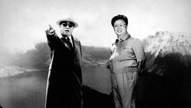 North Korean leader Kim Il-sung and his son Kim Jong-il in an undated image.