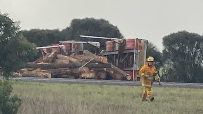 A truck rolled following a serious crash at Mount Gambier. Picture: Arj Ganesan.