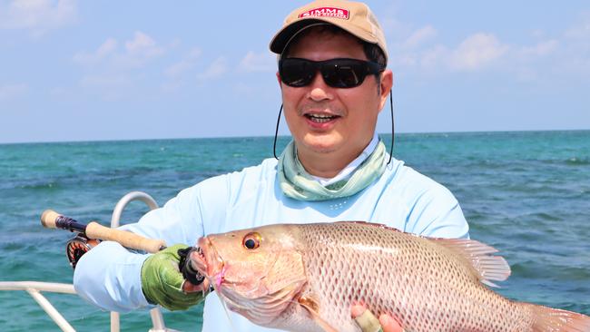 07/12/2023 - 2. Richard Tung and three fellow keen anglers came all the way from Taiwan to participate in Arnhem Land Fly Fishing Week. Picture: Supplied