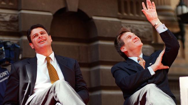 Then Victorian Premier Jeff Kennett and Opposition leader Steve Bracks in 1999. Picture: Bruce Magilton