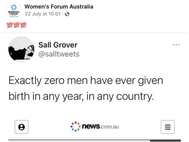 The Facebook post that landed the Women's Forum Australia in hot water with Facebook.