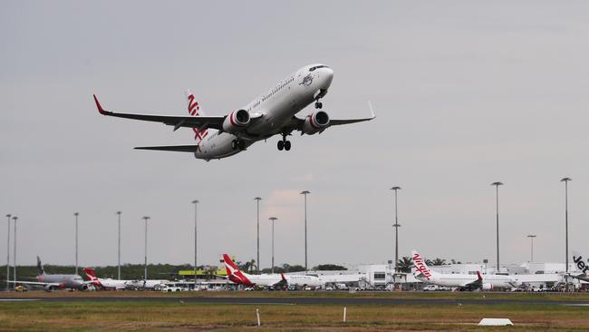 Cairns Mayor Amy Eden believes with the upcoming Olympics, a local public ownership of Cairns Airport could benefit the city. A Virgin Australia Boeing 737 jet flies out of the Cairns Airport. Picture: Brendan Radke