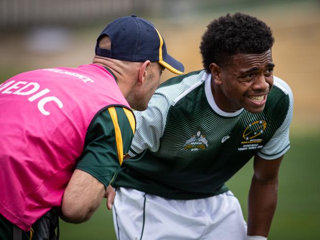 Norths Devils player Adam Khan pictured playing Australian Schoolboys v Australian Barbarians rugby match. Picture: Julian Andrews