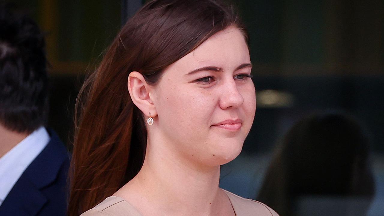 Brittany Higgins leaves the ACT Magistrates Court in Canberra. Picture: David Gray/AFP