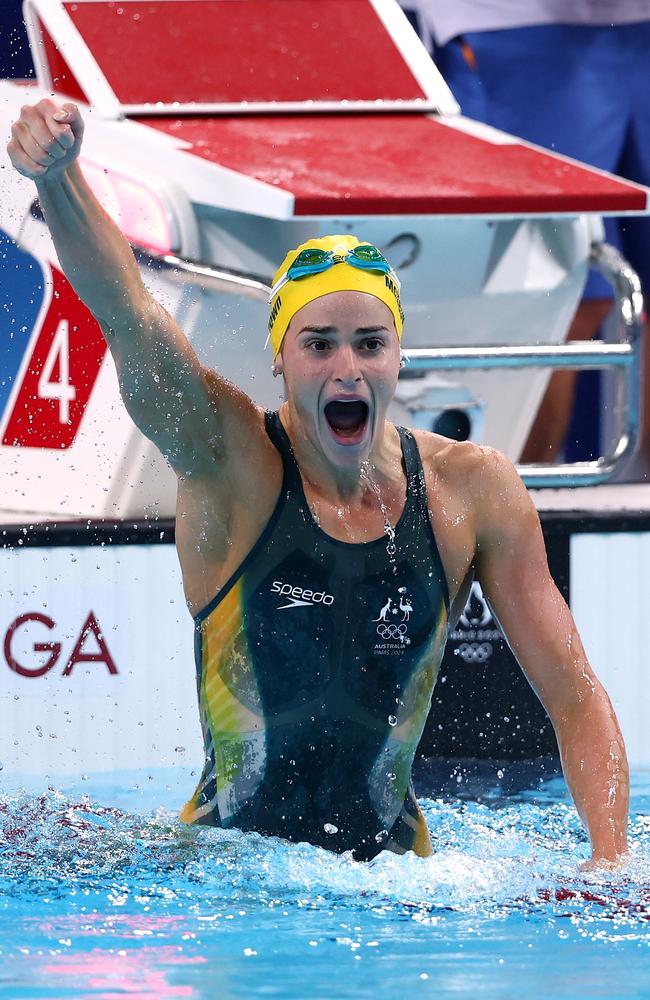 Kaylee McKeown of Team Australia celebrates after winning gold in the Women's 100m Backstroke Final at the Olympic Games Paris 2024 at Paris La Defense Arena. Picture: Maddie Meyer/Getty Images