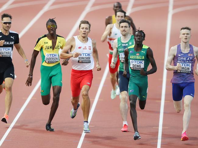 Joseph Deng (2R) finished third in his heat. Picture: Getty Images